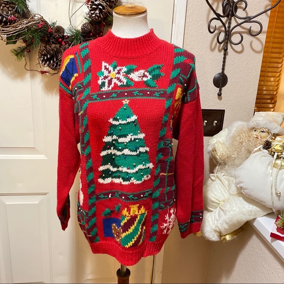 Jennifer Moore Sweaters - Jennifer Moore Hand Knitted Red Christmas Sweater